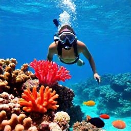Caribbean Holidays, Caribbean Adventure, Snorkeller exploring a vibrant coral reef with tropical fish in bright turquoise Caribbean water