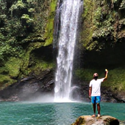 Caribbean Holidays, Caribbean Adventure Tours, Travellers hiking through lush Caribbean rainforest beside a clear waterfall, natural daylight, realistic travel photography