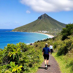 Caribbean Holidays, Caribbean Adventure, Travellers hiking a green coastal trail above the Caribbean Sea on Saint Martin