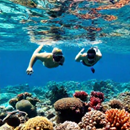 Caribbean Holidays, Caribbean Adventure, Two people snorkelling above a colourful Caribbean coral reef with tropical fish and clear turquoise water