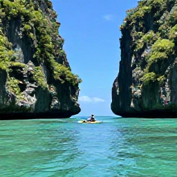 Caribbean Holidays, Caribbean Adventures, A sea kayaker paddling across clear turquoise Caribbean water beside rugged green cliffs and hidden coves