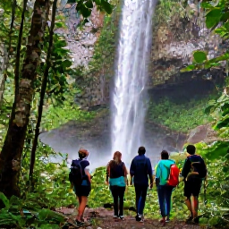 Caribbean Holidays, Caribbean Adventures, A small group hiking through a Caribbean rainforest towards a waterfall