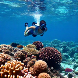 Caribbean Holidays, Caribbean Adventures, A snorkeller exploring a colourful Caribbean coral reef surrounded by tropical fish in clear shallow water