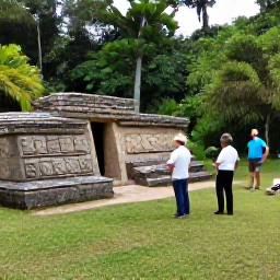 Caribbean Holidays, Caribbean Archaeological Sites, Ancient Ta&iacute;no archaeological site in Puerto Rico with reconstructed stone carvings, tropical vegetation and visitors learning from an expert guide