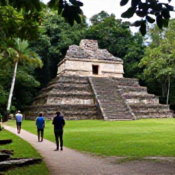 Caribbean Holidays, Caribbean Archaeological Sites, Well-preserved ancient stone ruins at Caracol in Belize, set among lush rainforest with a guide leading visitors along a forest path