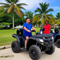 Caribbean Holidays, Caribbean ATV Tours, Travellers receiving a friendly ATV safety briefing beside modern quad bikes in a tropical Caribbean setting
