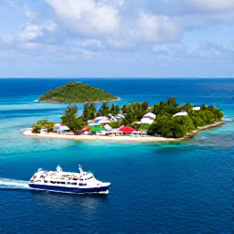 Caribbean Holidays, Caribbean Backpacking, Backpacker travelling on a small Caribbean ferry past green islands, bright blue water and traditional coastal villages