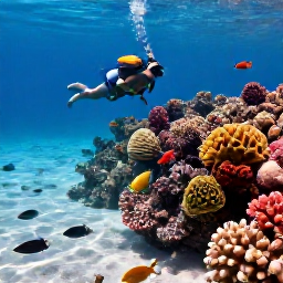 Caribbean Holidays, Caribbean Backpacking, Travellers snorkelling above a colourful Caribbean coral reef beside a sandy beach, clear shallow water and tropical fish
