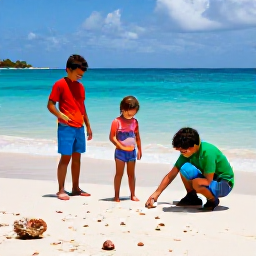 Caribbean Holidays, Caribbean Beachcombing, A family beachcombing responsibly on a Caribbean shore, leaving living shells and coral in place