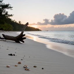 Caribbean Holidays, Caribbean Beachcombing, A quiet Caribbean beach at sunrise with driftwood, shells and sea glass along the shoreline