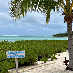 Caribbean Holidays, Caribbean Beachcombing, A tranquil Caribbean shoreline with mangroves, palm trees and a small wooden sign encouraging visitors to protect the beach
