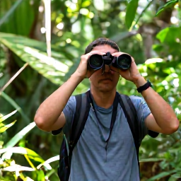 Caribbean Holidays, Caribbean Birdwatching, Birdwatchers walking through lush tropical rainforest on a Caribbean island with binoculars