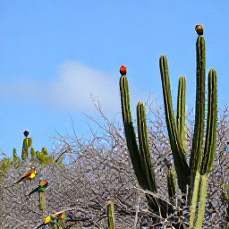 Caribbean Holidays, Caribbean Birdwatching, Colourful Caribbean birds perched among cactus and dry woodland on Bonaire, with a bright blue sky
