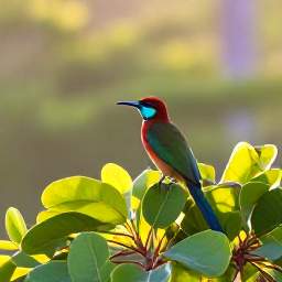 Caribbean Holidays, Caribbean Birdwatching, Colourful Caribbean birds perched among tropical foliage in a peaceful forest reserve at sunrise