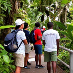 Caribbean Holidays, Caribbean Birdwatching, Expert local bird guide leading visitors along a Caribbean rainforest trail