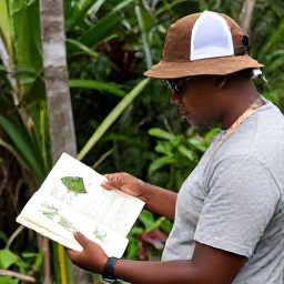 Caribbean Holidays, Caribbean Birdwatching, Friendly local birdwatching guide showing a traveller a bird identification book in a Caribbean nature reserve