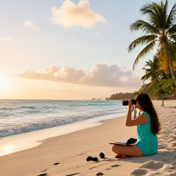 Caribbean Holidays, Caribbean Birdwatching, Quiet Caribbean beach at dawn with binoculars, field guide and tropical birds nearby