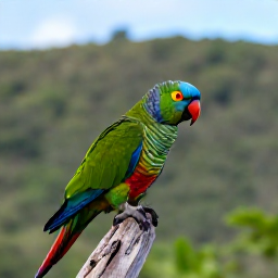 Caribbean Holidays, Caribbean Birdwatching, Rare Caribbean parrot in a protected island reserve surrounded by green hills