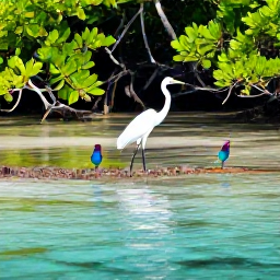 Caribbean Holidays, Caribbean Birdwatching, White herons and colourful shorebirds beside calm Caribbean mangroves and a bright lagoon