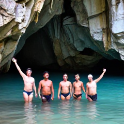 Caribbean Holidays, Caribbean Cave Tours, A small group wading through clear underground water in a Caribbean cave with a professional local guide