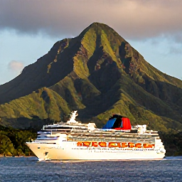 Caribbean Holidays, Caribbean Christmas Cruise, A colourful Caribbean cruise ship sailing past Dominica's green volcanic coastline in warm December sunshine