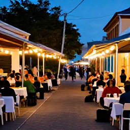 Caribbean Holidays, Caribbean City Breaks, Relaxed Caribbean evening street with outdoor tables, live music, glowing lights and welcoming local atmosphere