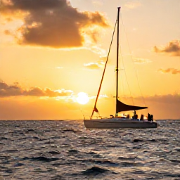 Caribbean Holidays, Caribbean Couples Holidays, A couple enjoying a sunset sailing cruise beside a Caribbean island, with warm golden light, gentle waves and a sailboat on the water