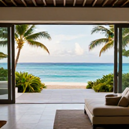 Caribbean Holidays, Caribbean Couples Holidays, A stylish Caribbean resort suite opening onto a private terrace with sea views, soft morning light and tropical plants