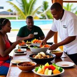 Caribbean Holidays, Caribbean Cultural Tours, Caribbean cooking class with local chef, colourful ingredients, spices and traditional dishes on a wooden table
