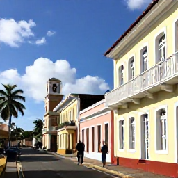 Caribbean Holidays, Caribbean Culture Holidays, Historic Caribbean town with pastel colonial houses, a small museum, palm trees and visitors exploring on foot