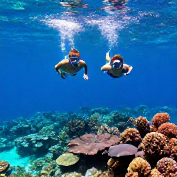 Caribbean Holidays, Caribbean December, Couple snorkelling above a colourful Caribbean coral reef in clear shallow water