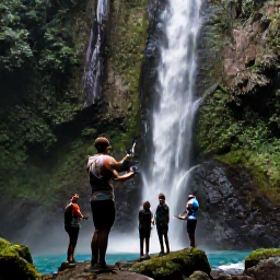 Caribbean Holidays, Caribbean Eco Tours, Small group hiking through lush Caribbean rainforest, guided by a knowledgeable local expert near a waterfall