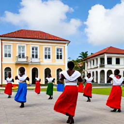 Caribbean Holidays, Caribbean Events, Traditional Caribbean cultural celebration with dancers in heritage clothing, handmade crafts and historic island buildings