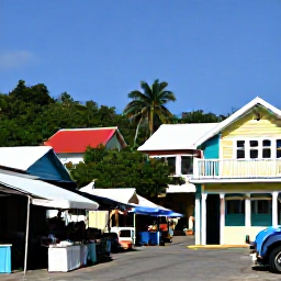 Caribbean Holidays, Caribbean Family Holidays, Family exploring a colourful Caribbean town in June, local market stalls, bright buildings, tropical scenery and friendly atmosphere