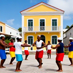 Caribbean Holidays, Caribbean Festivals, Visitors and local families enjoying a respectful Caribbean heritage festival with traditional dancers, crafts and historic buildings