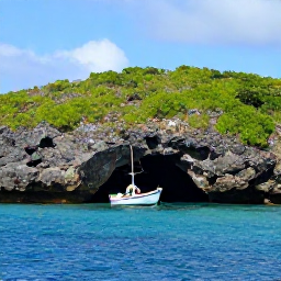 Caribbean Holidays, Caribbean Fishing, Small fishing boat beneath green volcanic cliffs and clear blue water around Saba in the Caribbean