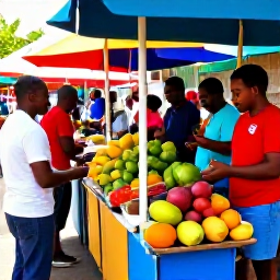 Caribbean Holidays, Caribbean Food Tours, Colourful Caribbean street market with fresh tropical fruit, local spices, food stalls and friendly people, bright natural light
