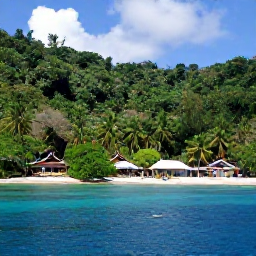 Caribbean Holidays, Caribbean Heritage, A scenic Caribbean coastal landscape with rainforest, a traditional canoe and a small indigenous village near the sea