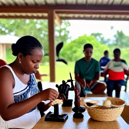 Caribbean Holidays, Caribbean Heritage, Local Caribbean artisans demonstrating traditional weaving, carving and basket-making in a bright open-air cultural centre