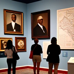 Caribbean Holidays, Caribbean Heritage Museums, Bright Caribbean history museum gallery with historical artefacts, portraits, maps and visitors reading exhibits