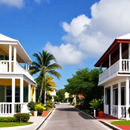 Caribbean Holidays, Caribbean Holiday Reviews, Charming Caribbean resort town with local shops, restaurants, tropical plants and visitors exploring on foot