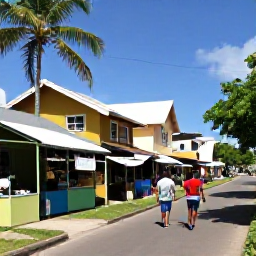 Caribbean Holidays, Caribbean Holidays, Couple exploring a colourful Caribbean town in May, traditional buildings, local market stalls, palm trees and friendly island atmosphere
