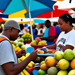 Caribbean Holidays, Caribbean Holidays in June, A colourful Caribbean market in June with fresh tropical fruit, friendly local sellers and visitors browsing handmade crafts