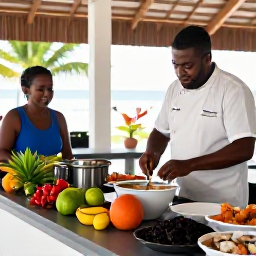 Caribbean Holidays, Caribbean Holidays in May, Caribbean cooking class in an open-air kitchen with fresh fruit, spices, seafood and a friendly local chef