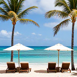 Caribbean Holidays, Caribbean Holidays October, Relaxed Caribbean beachfront hotel with sun loungers, palm trees and a calm turquoise sea in October