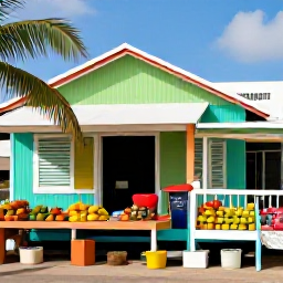 Caribbean Holidays, Caribbean in June, A friendly Caribbean village market in June with fresh tropical fruit, local crafts and colourful buildings