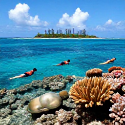 Caribbean Holidays, Caribbean in June, People snorkelling over a colourful Caribbean coral reef in clear June water beside a small island