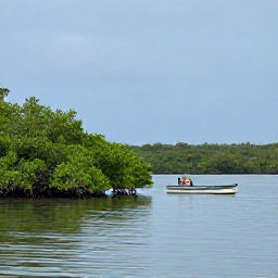 Caribbean Holidays, Caribbean in November, A quiet Caribbean nature reserve with mangroves, wetland birds and a small boat on calm water