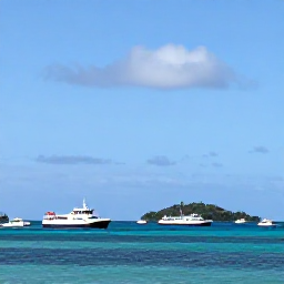 Caribbean Holidays, Caribbean Island Hopping, A bright Caribbean harbour with ferries, small boats and tropical islands in the distance, photographed in October