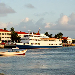 Caribbean Holidays, Caribbean Island Hopping, A colourful Caribbean harbour with ferries, local fishing boats and a lively waterfront in warm afternoon light